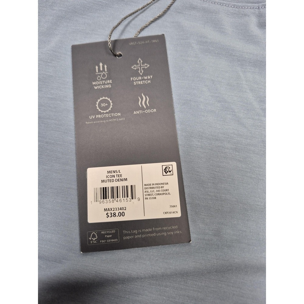 VRST Icon Tee Shirt Mens Large Muted Denim Blue Short Sleeve Performance Tee - Picture 4 of 12
